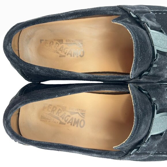 Salvatore Ferragamo Men size 8 Black Suede Bit Driving Loafers Dress Shoes Italy - Picture 9 of 12